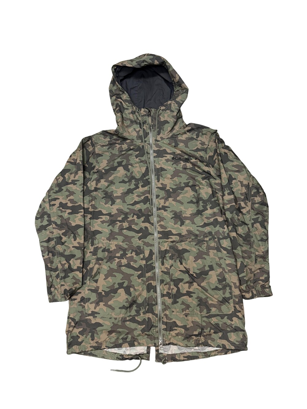 Columbia Jacket Mens Medium Green Camo Nylon Hooded Full Zip Parka Lightweight